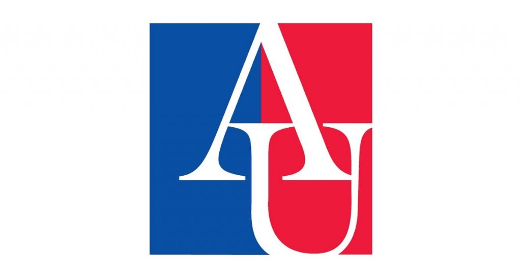 American University Logo with red white and blue