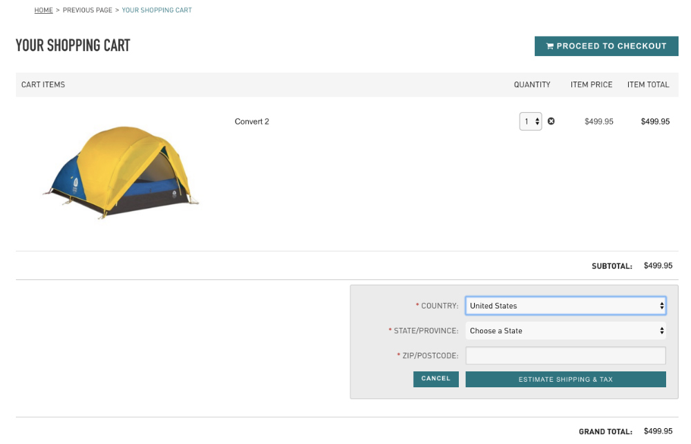 sierra designs simple checkout shipping