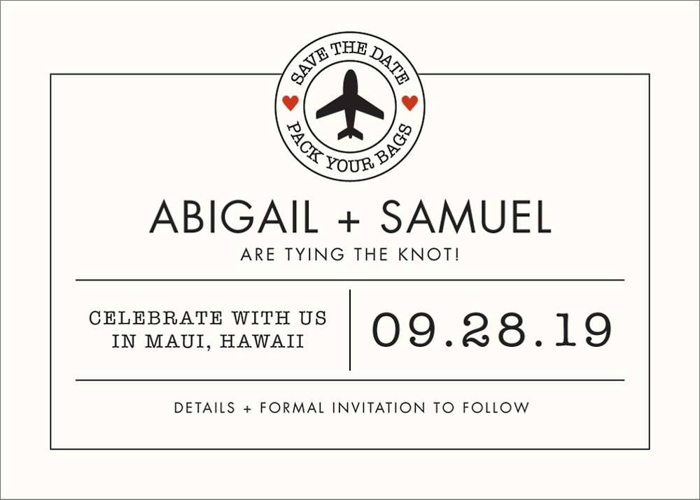 airplane wedding invitation cards