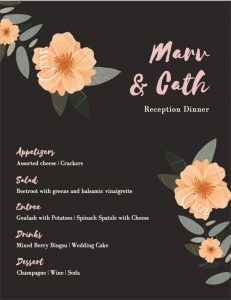 8 Beautiful Custom Wedding Menu Cards - Unlimited Graphic Design Service