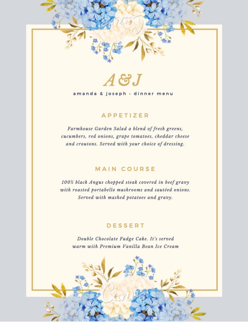 Elegant Wedding Menu Card