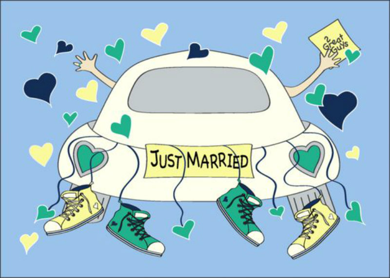 shoes and beetle drawing wedding card design