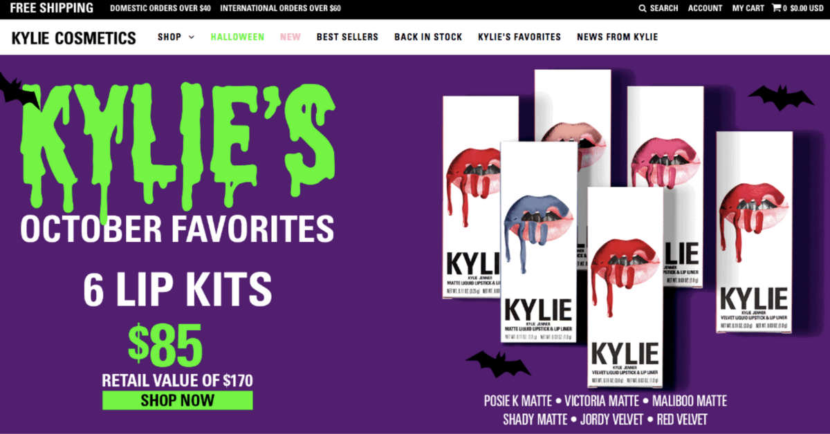 kylie homepage halloween themed