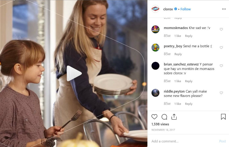 clorox thanksgiving instagram post