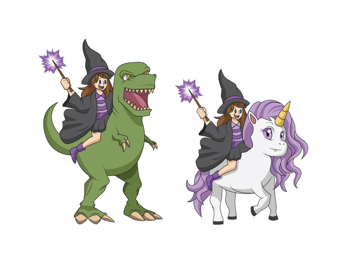 Illustrations – Dinosaur and unicorn riders