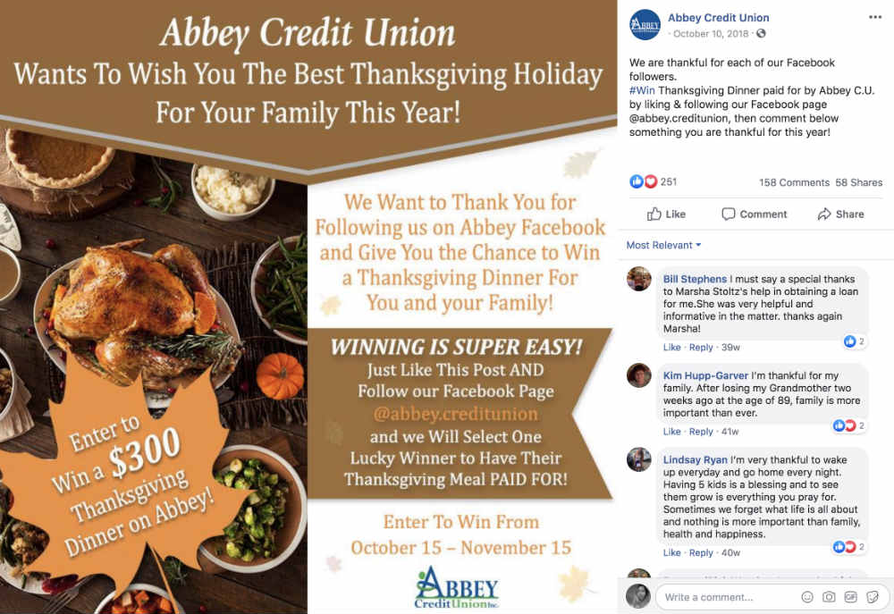 abbey credit union thanksgiving marketing ad