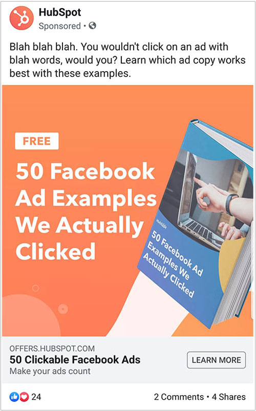 facebook ad link description