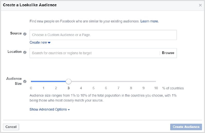 Facebook Target Audience page