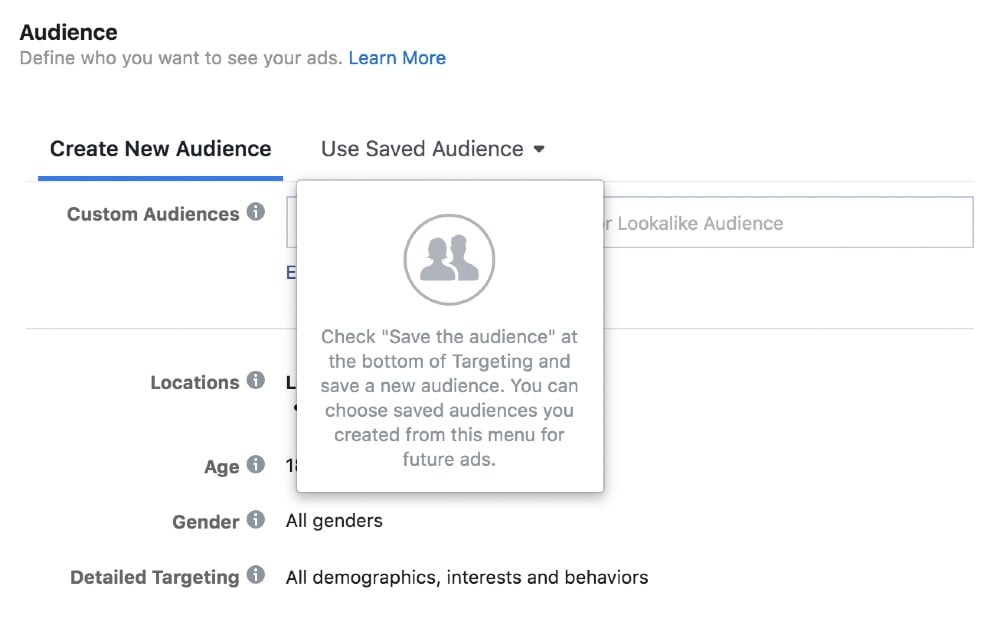 Facebook Target Audience page