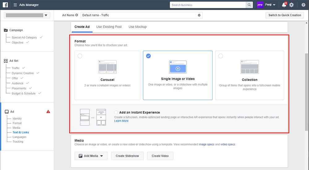 Facebook ads format