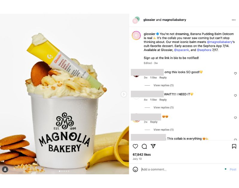 social media graphic for startup Glossier Magnolia Bakery