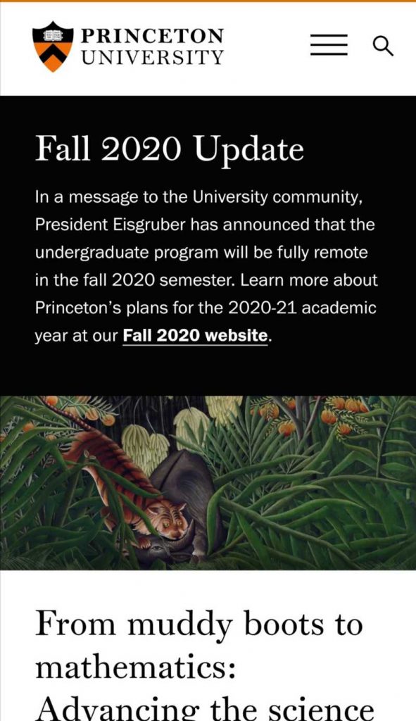 mobile page of princeton university website