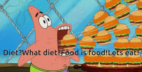 cartoon character eating burgers