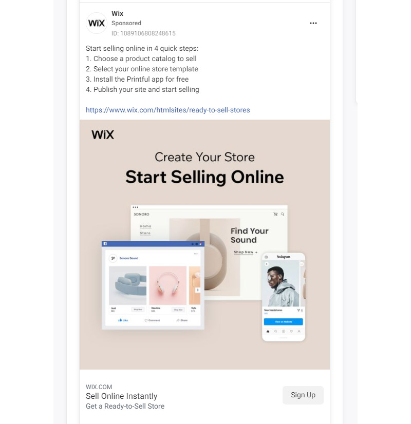 Facebook ad design example
