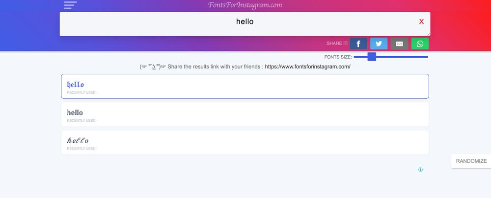 page to get fonts for instagram