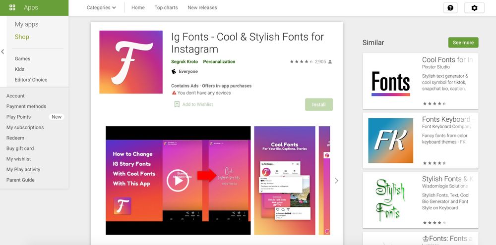 page to get fonts for instagram