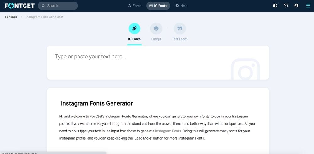 page to get fonts for instagram