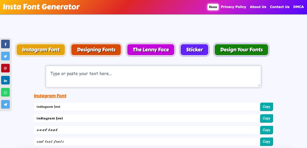 page to get fonts for instagram