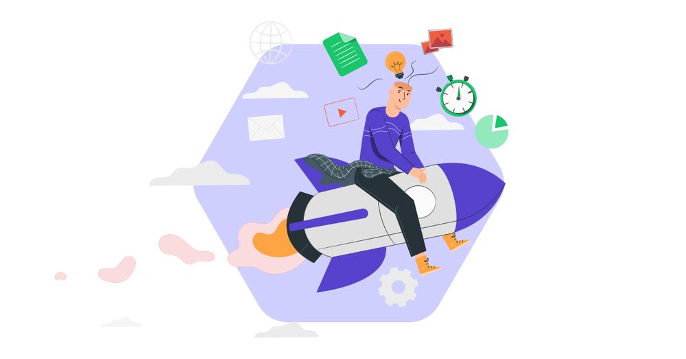 illustration of man riding rocket