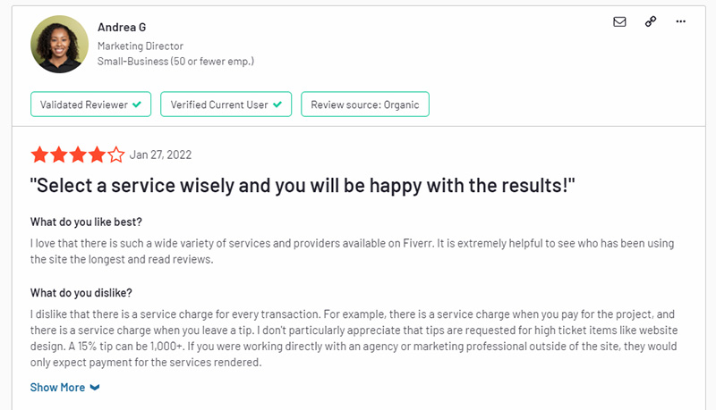 Fiverr social proof