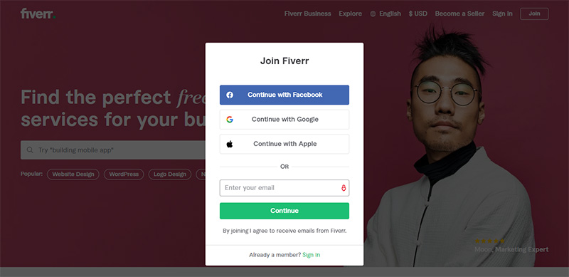 Fiverr login form