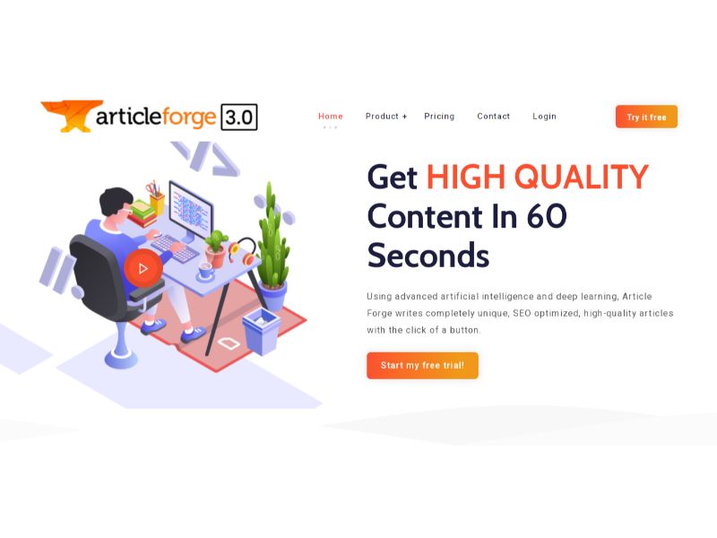 Article forge landing page.