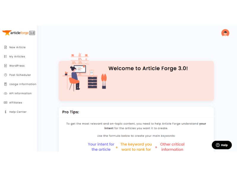 Screenshot of Article Forge homepage.