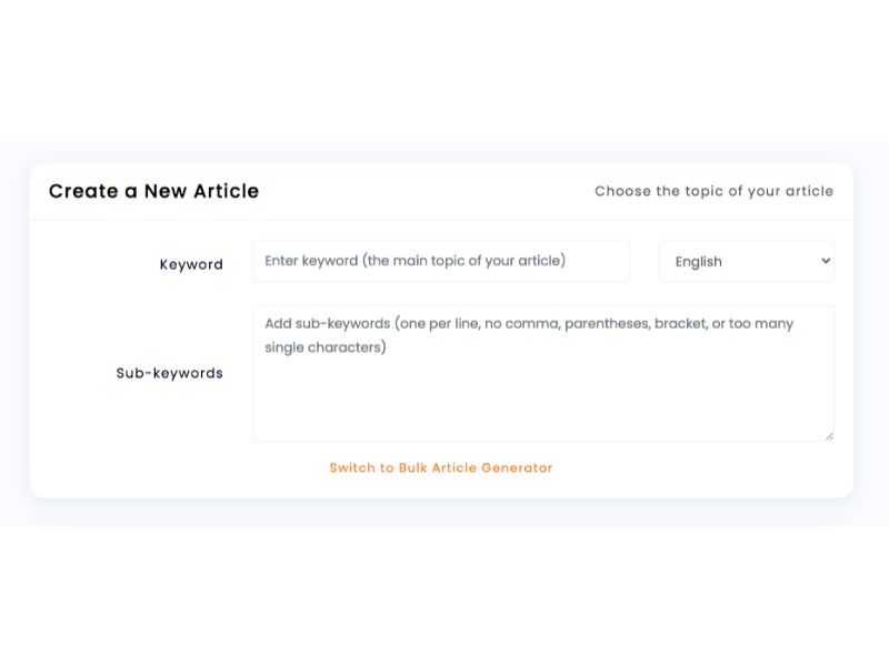 Screenshot of the "Create a New Article" page of Article Forge.