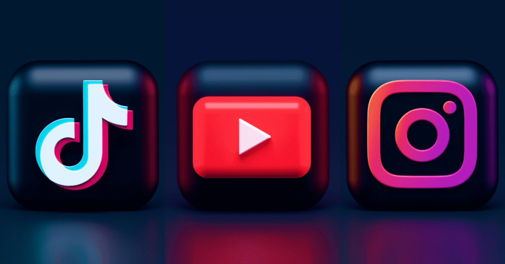Tiktok, YouTube, and Instagram logos.video marketing