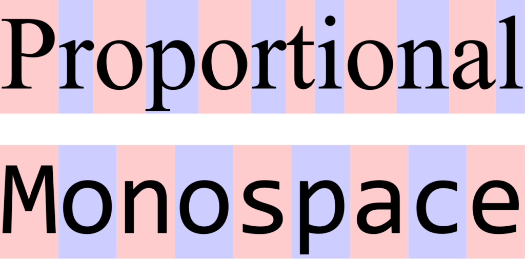 proportional vs monospace typeface An image depicting the difference between proportional and monospace typeface.