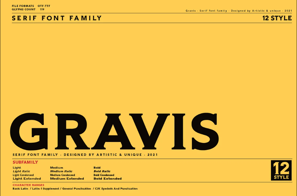 Example of Gravis serif font family 