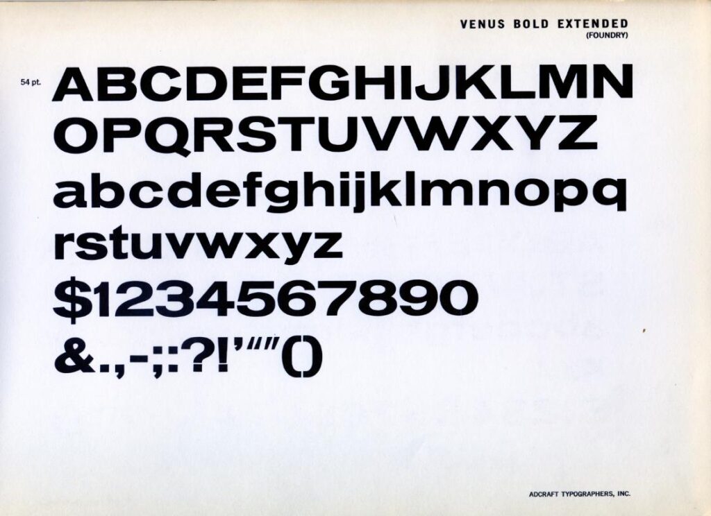 Venus Bold Extended grotesque font