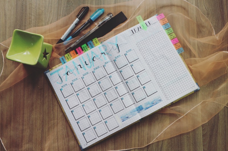 Neat organized monthly planner stock image