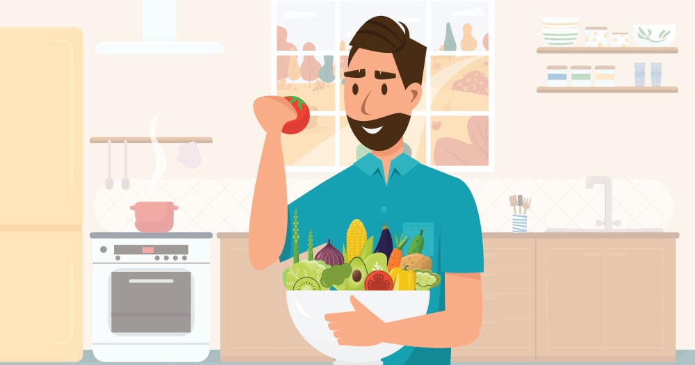 illustration of man eating salad