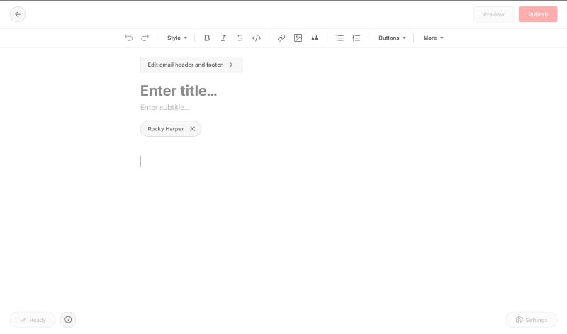 Screenshot of blank document in Substack editor