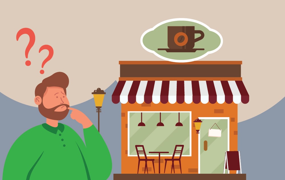 man looking for coffee