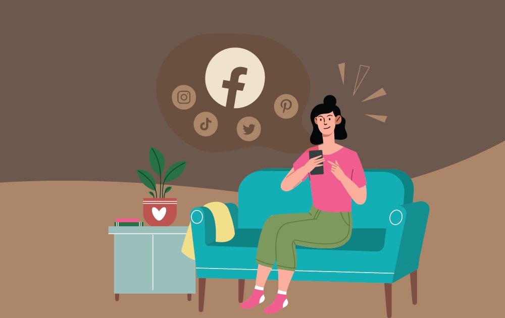 woman checking FB for social media marketing strategies for small business