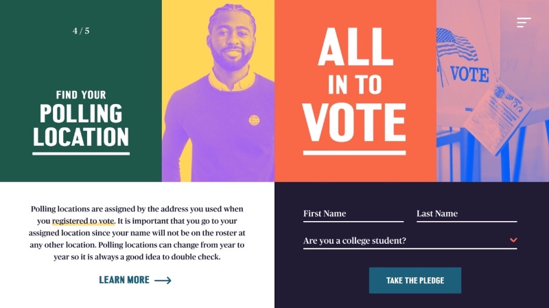Website graphic design for All In to Vote created by Big Spaceship firm