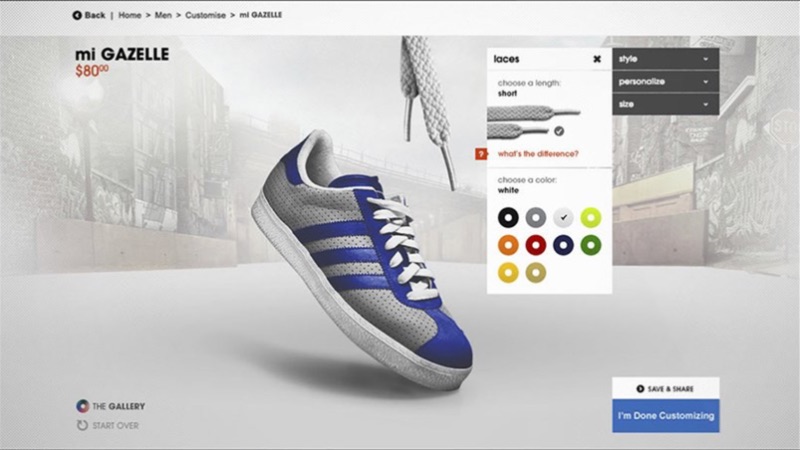 Shoe customization tool from the Adidas website designed by Critical Mass