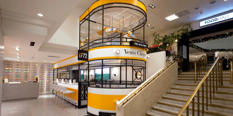 Interior installation at Selfridges for Veuve Clicquot, designed by LOVE.