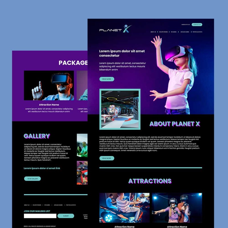 Website design concept for Planet X VR experience created by Penji