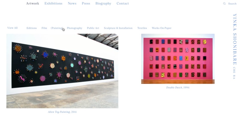 Website design for artist Yinka Shonibare created by A Practice for Everyday Life