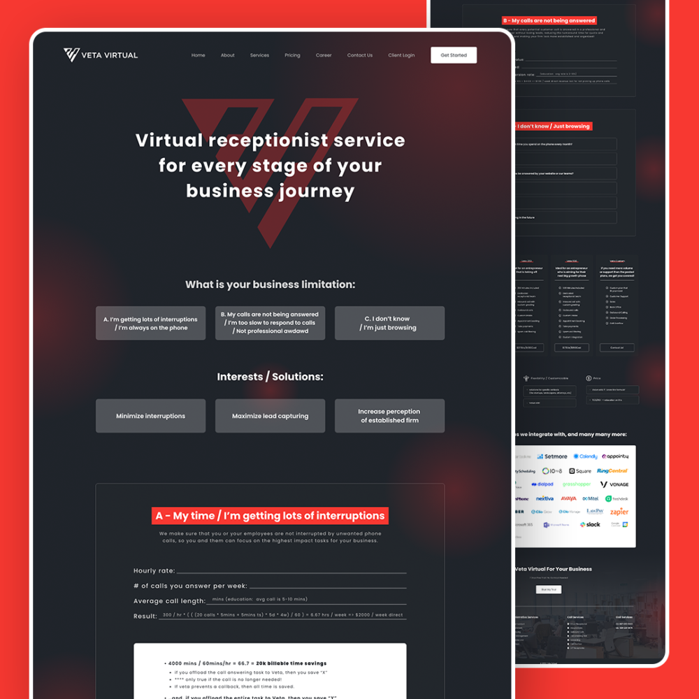 Virtual Receptionist web design