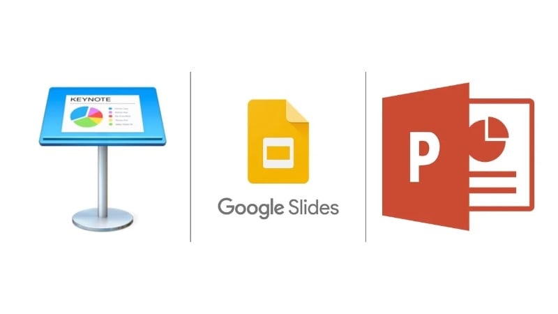 Logos for Keynote, Google Slides, and PowerPoint