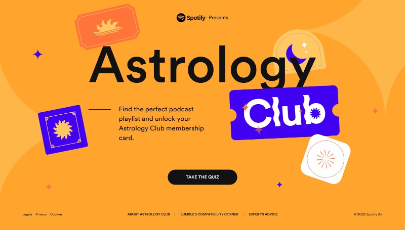 Diseño web moderno de Spotify con elementos flotantes y texto integrado