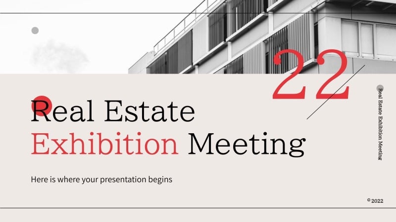 Black and white real estate presentation design with splashes of red