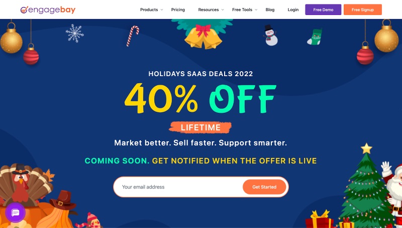 EngageBay holiday SaaS sales site screenshot