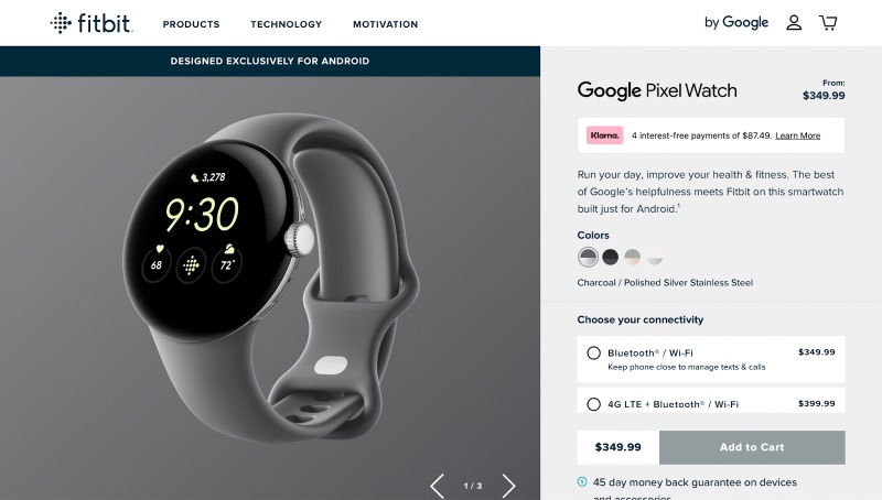 Product page design for Fitbit Google Pixel Watch