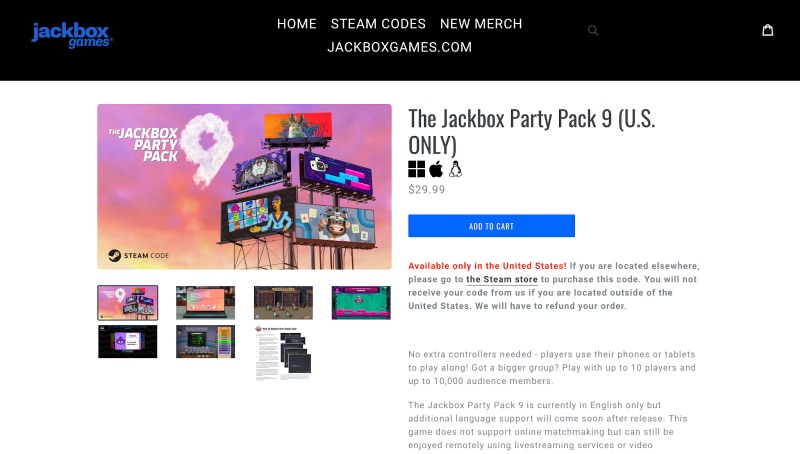 Jackbox product page design for Party Pack 9