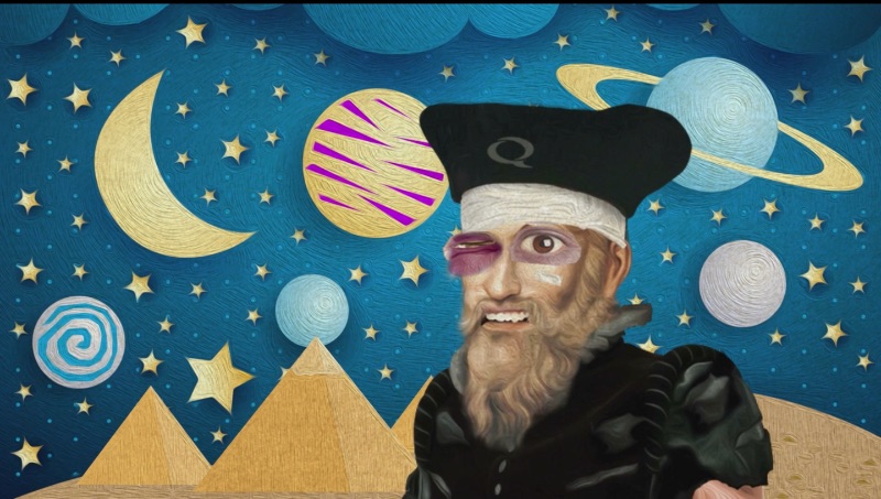 Screenshot of Nostradamus from Quizno's commercial by Merit/Andrew